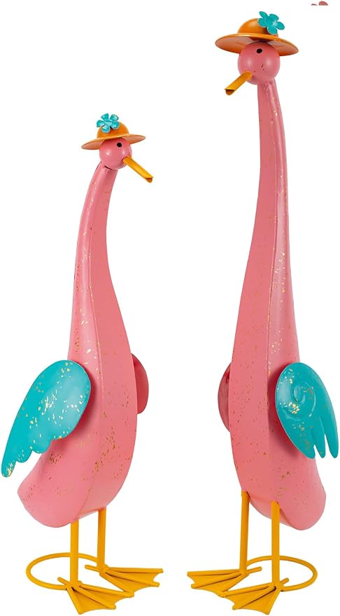 22" Duck Garden Statue Set of 2 Metal Ducks | Outdoor Yard Art Porch Animal Figurine Lawn Ornament Rustproof Yard Sculptures for Outside Patio Backyard Decorations