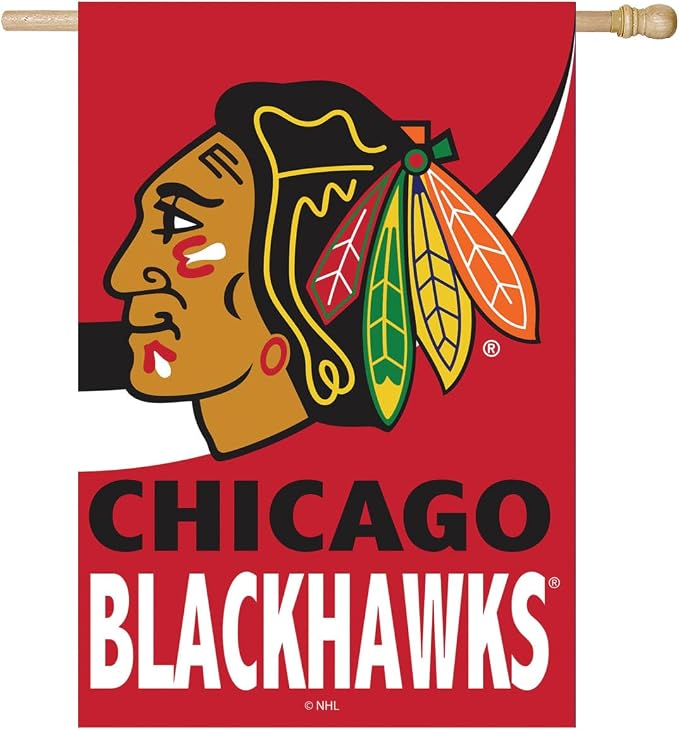 NHL Chicago Blackhawks House Flag, 28 x 44, Double Sided Garden Flags for Outside, Outdoor Flags & Banners for Gardens Patio, Indoor Wall Decor Flag for Room