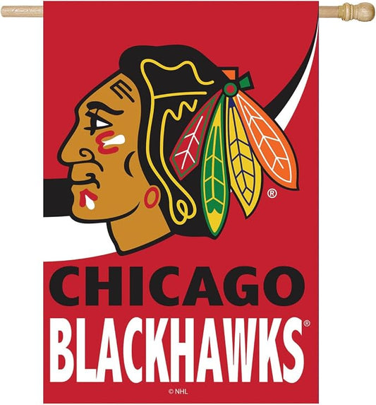 NHL Chicago Blackhawks House Flag, 28 x 44, Double Sided Garden Flags for Outside, Outdoor Flags & Banners for Gardens Patio, Indoor Wall Decor Flag for Room