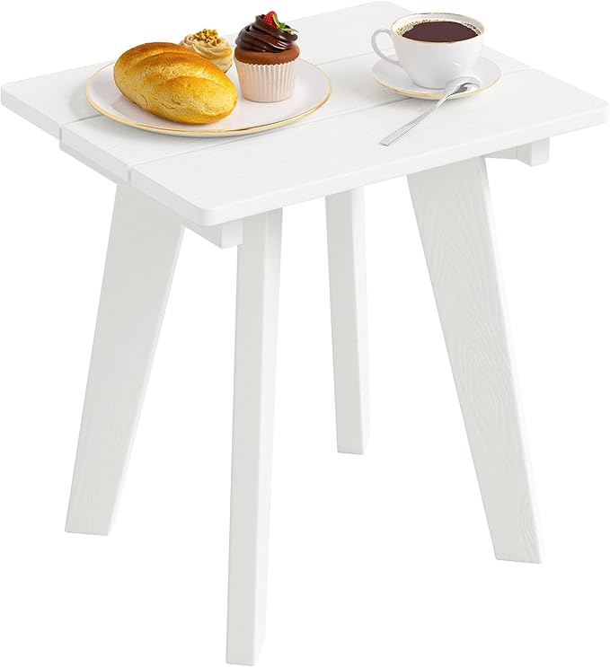 Outdoor Side Table, HDPE Weather Resistant Small Patio Table for Porch and Balcony, 200 LBS Capacity Heavy Duty Small Outdoor Table for Backyard and Pool, Easy Maintenance, White