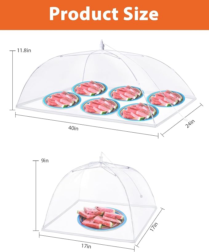 Anpro Food Covers for Outdoors - 1 Extra Large (40"x25") + 4 Large (17"x17") Pop-Up Mesh Food Tents, Collapsible Reusable Bug-Proof Nets for Picnics, BBQs & Camping, Stainless Steel Frame