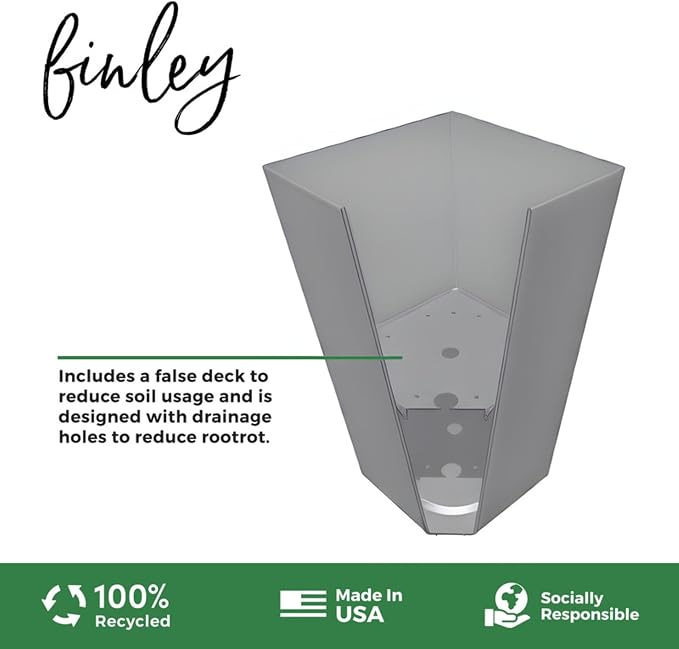 Bloem Tall Finley Tapered Square Planter: 25" - Casper White - Matte Textured Finish, 100% Recycled Plastic Pot, for Indoor and Outdoor Use, Gardening, 9 Gallon Capacity