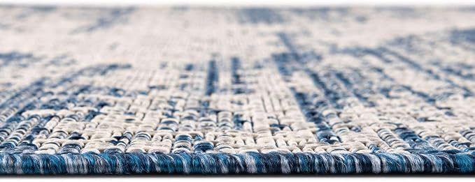 Unique Loom Outdoor Modern Collection Area Rug - Cartago (10' Round, Blue/ Ivory)