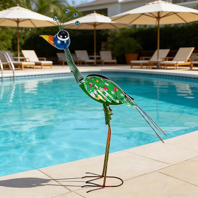 24'' Metal Wacky Peacock Garden Statues Outdoor Decor, Peacock Metal Yard Sculptures Art Decoration for Home Outsiede Patio Lawn Backyard, Gift for Women Lovers Moms(Blue & Green)