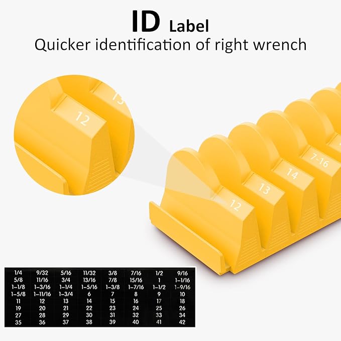 DEHOYI 48 pcs MAGNETIC Modular Wrench Organizers for Tool Drawers - Wrench Rack with Metric&SAE Labels, Perfect Tool Storage Holder. Gift for mechanics (Yellow)