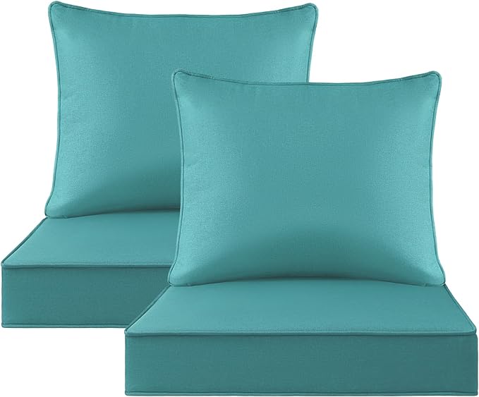 Unimatta Outdoor Patio Chair Cushions Set, 24" x 24"(24x24 Back), Set of 2, Water-Repellent, Fade Resistant, Deep Seat Bottom and Back Cushion for Backyard, Couch, Sofa, Turquoise