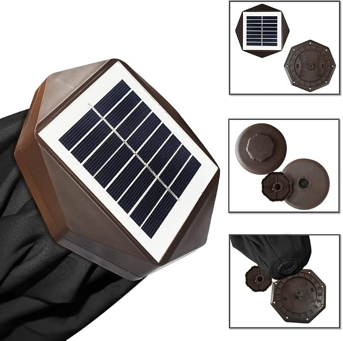 EliteShade USA 10-Year-Non-Fading 9ft Market Patio Umbrella, Commercial Grade Table Sun Umbrella with 80 Solar LED Lights, Crank Open, Windproof & UPF 50+ UV Protection for Garden, Deck, Pool, Backyard, Black