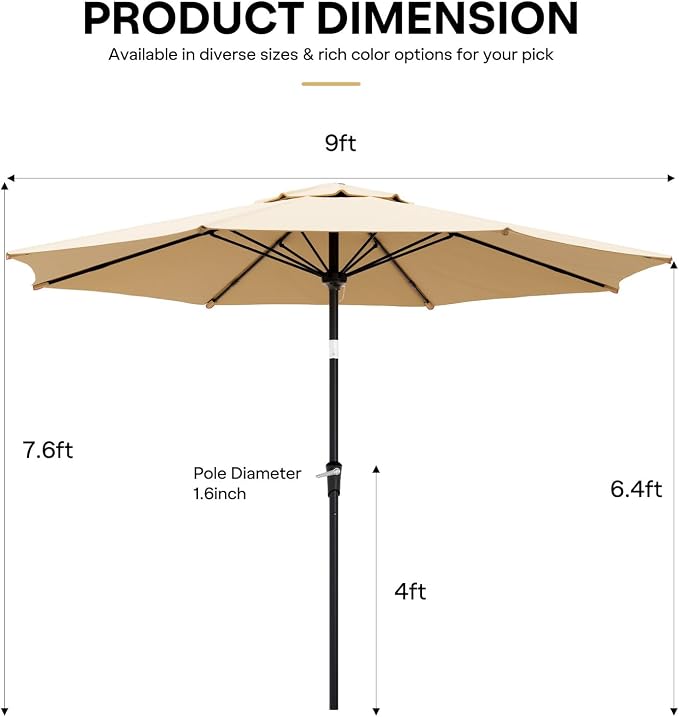 Sannwsg Outdoor Patio Umbrella,Table Umbrella with Push Button Tilt and Crank,Market Umbrella with 8 Sturdy Ribs,Yard Umbrella