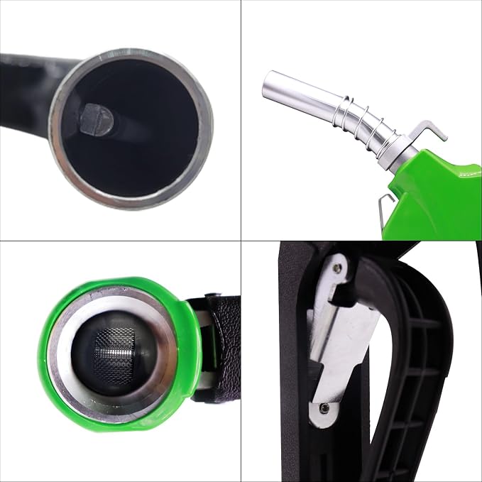 1" Inch NPT Green Automatic Fuel Nozzle Heavy Auto Shut-Off Aluminum Alloy Diesel Petrol Fuel Transfer Pump Nozzle W/Three Notch Hold Open Clip The Max Flow Rate 32 GPM Not for gravity tank