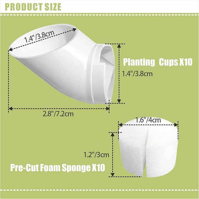 Hydroponic Vegetable Growing Device with Net Cup and Foam Sponge, Soilless Plant Starter for Indoor Garden System, 10 PCS (White)