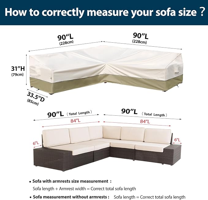 Outdoor Sectional Patio Furniture Covers - Waterproof Rip-Stop Anti-UV 600D Heavy Duty Couch Cover with 3 Air Vent - 90"L x 90''L 33.5''D 31''H, Light Green