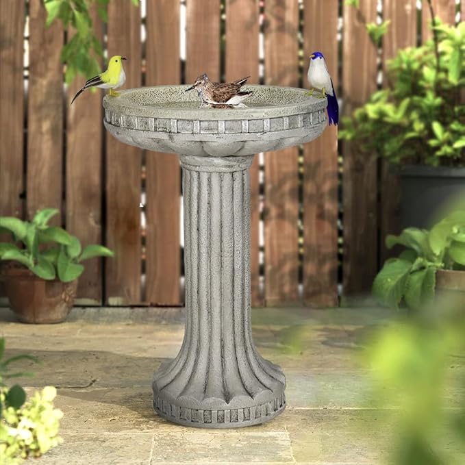 SKYFIRE 24" H Outdoor Bird Bath for Garden- Fibre Reinforced Concrete Large Bird Bath Outdoor Decor with Modern Pedestal for Garden, Patio, Yard, Lawn - 16”Dia. X 24”H Contemporary Birdbaths&Supports