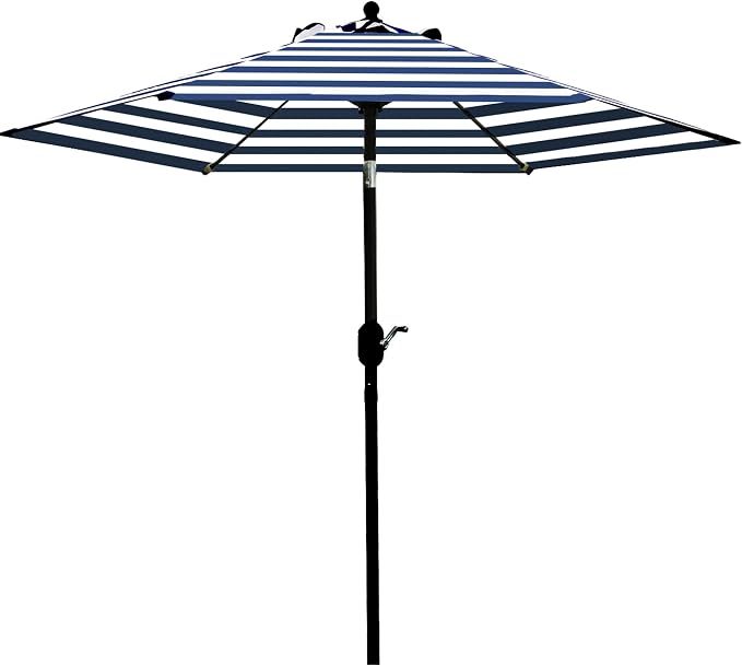 Sunnyglade 7.5' Patio Umbrella Outdoor Table Market Umbrella with Push Button Tilt/Crank, 6 Ribs (Blue and White)