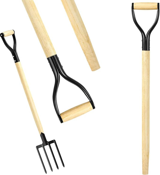 2 Pcs Pitchfork Spading Handle Replacement 30 Inch Wooden Shovel Handle Replacement D Shaped Pitch Fork Handles Tool Accessories for Shovel Scoop Hoe Rake Garden Digging