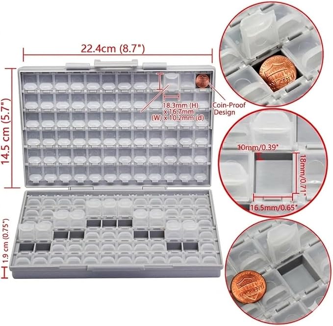 2 AideTek BOXALL144 SMD SMT Resistor Capacitor 1206 0805 0603 Box Organizer Craft Beads Storage 144 Compartments for each box