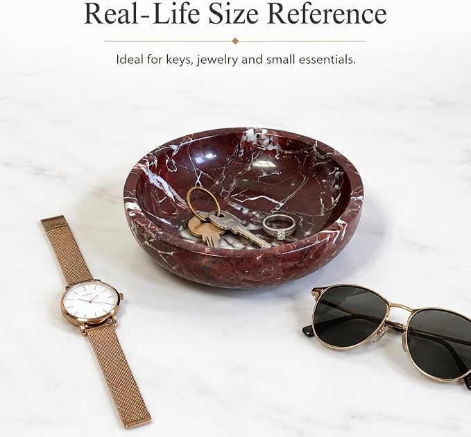 7.87 inches Large Decorative Marble Bowl, Stone Round Key Bowl for Entryway Table, Coffee Table Centerpiece and Living Room Decor
