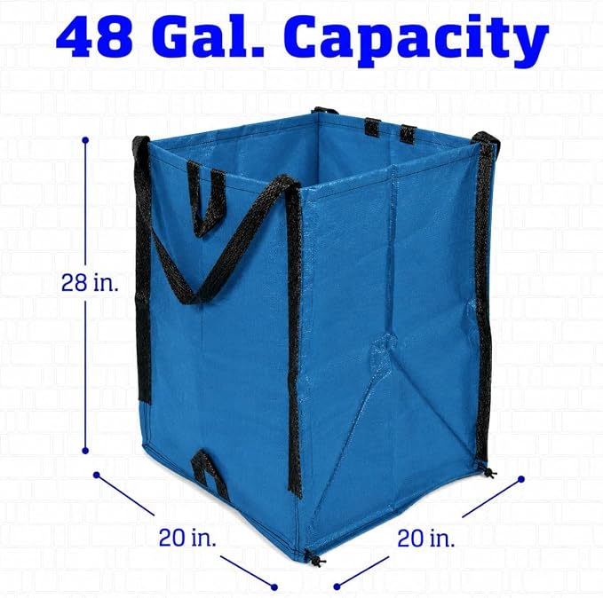 DURASACK Heavy Duty Home and Yard Bags 48-Gallon Reusable Self-Standing Lawn and Leaf Bags Garbage Can with Reinforced Handles, Ocean Blue