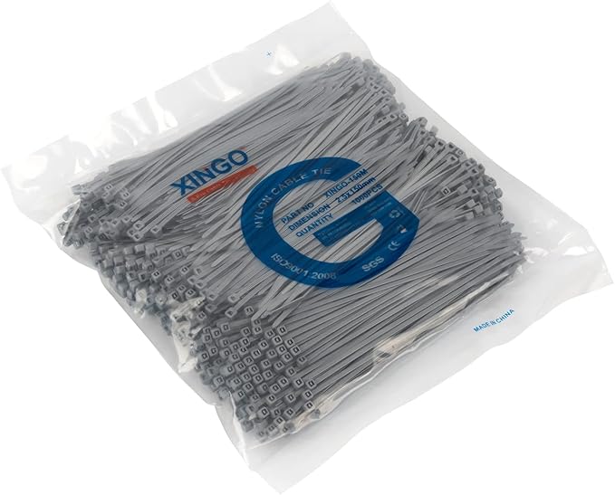 XINGO 1000 PCS 6 inch Cable Zip Ties, 18lb Strength, Small Tie Wraps Self-Locking Nylon Zip Ties for Indoor and Outdoor Use (Silver)