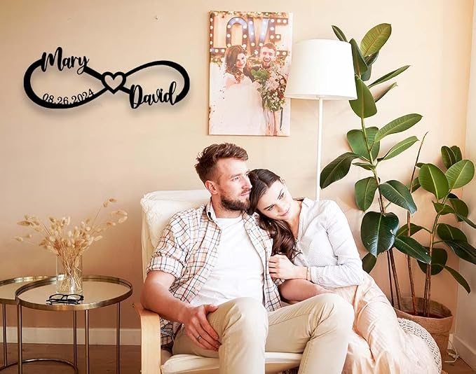 Wedding Gifts for Couples 2025 | Personalized Couples Gift for Her | Anniversary Wedding Date Sign | Gold Wall Decor | Bridal Shower Gift | Infinity Sign
