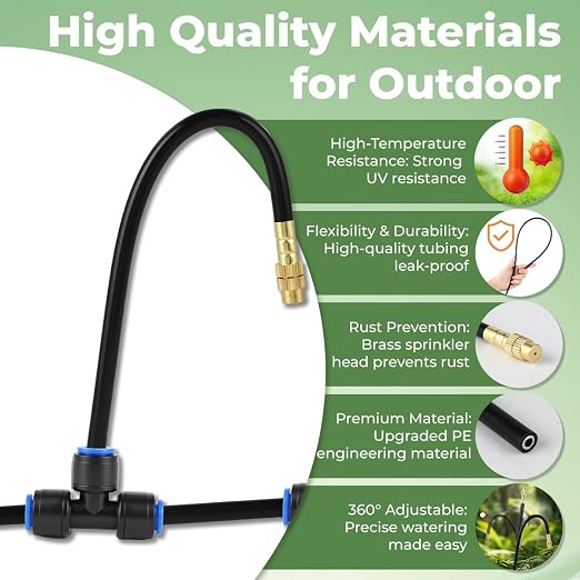 130FT Drip Irrigation System for Garden: 20 Nozzles 1/4" PE Tubing Automatic Watering Kit Adjustable Misting Sprinkler Mister Hose for Water Plants Tape Raised Beds Lawn Outdoor Yard Greenhouse 130FT