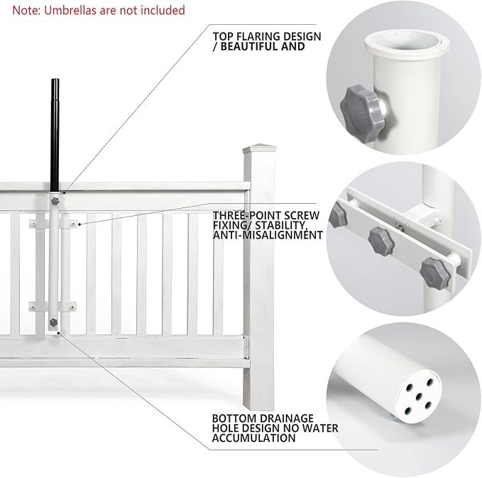 304 Stainless Steel Umbrella Holder for Deck Railing, Heavy-Duty Patio Umbrella Mount, Easy Installation Adjustable Outdoor Umbrellas Base(Grille, White)