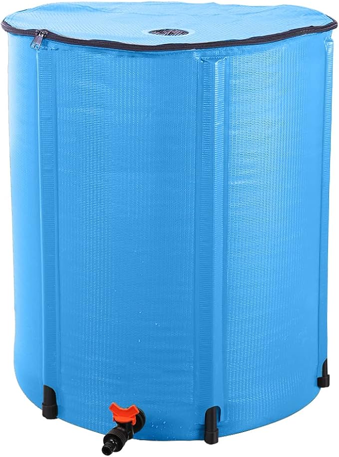 50 Gallon Folding Rain Barrel Water Tank, Portable Water Storage Tank, Rainwater Collection System Downspout, Upgraded Water Catcher Container with Filter (50 Gallon, Blue)