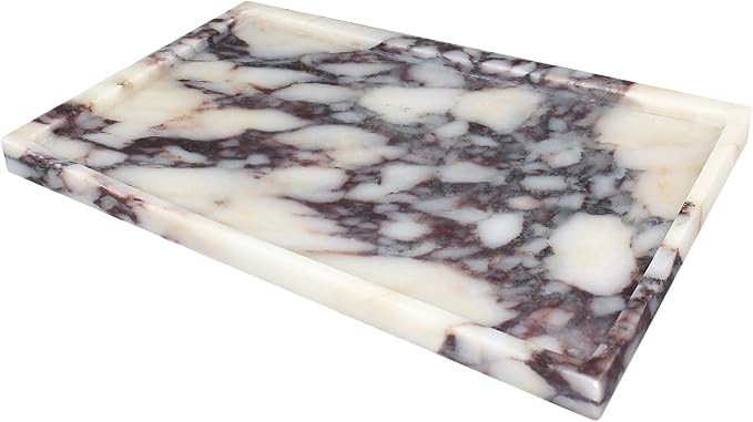YMXYJM 100% Real Luxury Natural Marble Vanity Tray Genuine Calacatta Viola Marble Stone Storage Trays for Home Decor Bathroom Vanity Dresser Kitchen, Non-Resin/Non-Ceramic, 11.7" x 7.8"