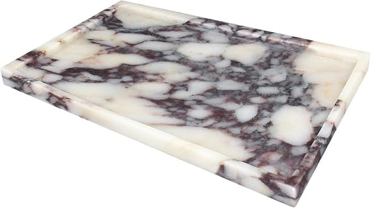 YMXYJM 100% Real Luxury Natural Marble Vanity Tray Genuine Calacatta Viola Marble Stone Storage Trays for Home Decor Bathroom Vanity Dresser Kitchen, Non-Resin/Non-Ceramic, 11.7" x 7.8"