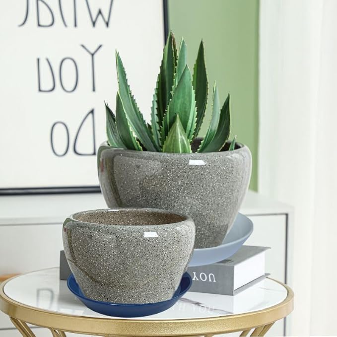 Ceramic Plant Saucer Tray 4 Pcs 4 5 Inch Blue, 5" OD x4.25 ID x1.18 Deep| Round Sturdy Heavy Duty Glazed Bevel Planter Drip Flower pots with Catch Basin for Indoor Outdoor Plants