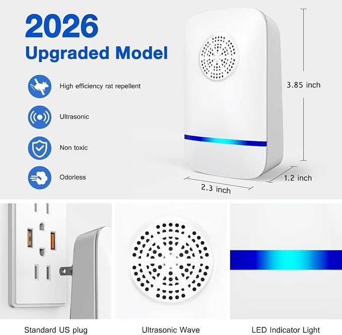 2026 Upgrade Ultrasonic Pest Repeller - Electronic Pest Control Plug in Indoor for Mice, Rats, Roaches, Spiders, Ants, Bugs, Mosquitoes - Human & Pet Safe (6 Pack)