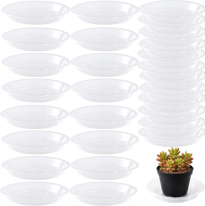 30 Pack Plant Saucer 8 Inches Plant Trays for Pots Plastic Round Drip Trays Flower Pot Saucers Clear Planter Water Tray Plant Drainage Tray, Clear