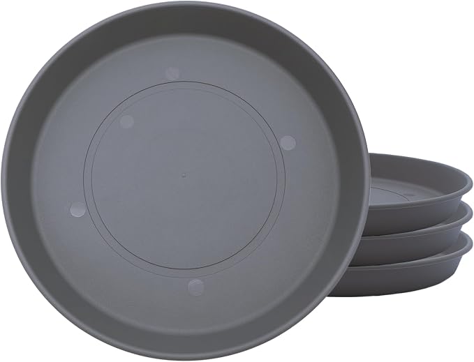 The HC Companies 7 Inch Prima Round Plant Saucer, Lightweight UV-Resistant Plastic Outdoor & Indoor Flower Pot Tray, 4-Pack Plant Pot Trays for Garden & Home Decor, Warm Gray