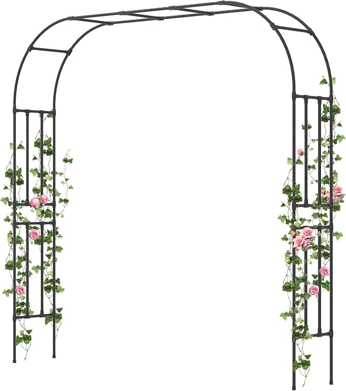 BUKLIYN Garden Arch Trellis - Length: 98.5in, Height: 94.5in Garden Trellis for Climbing Plants Outdoor - Garden Arch for Lawn, Party, Ceremony Wedding Decoration (Black)