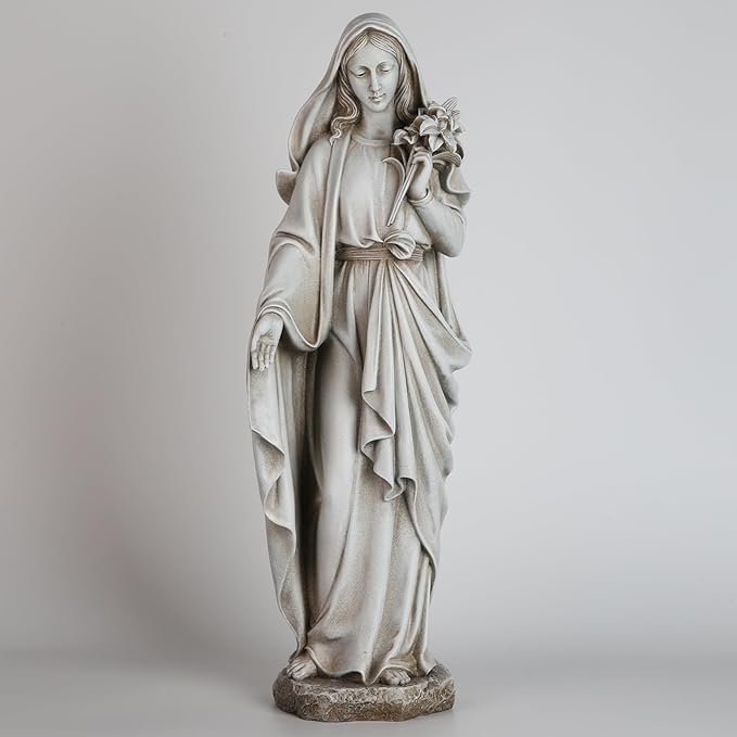 Grace4Joy Virgin Mary Statue Outdoor, 24 Inches Blessed Mother Mary Garden Statue, Rustic Saint Mary Holding Lilies Outdoor Sculpture for Home Yard Patio Lawn Hallway Decor