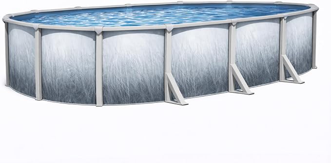 Lake Effect Pools 'Bermuda' 18 ft x 33 ft Oval Above Ground Swimming Pool | 48 Inch Resin Protected Steel Sided Walls | Bundle Includes: 25 Gauge Overlap Liner & Widemouth Skimmer