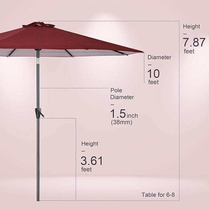 Tempera Patio Market Outdoor Table Umbrella with Push Button Tilt and Crank, Large Sun Umbrella with Sturdy Pole & Fade Resistant Canopy, Easy to Set