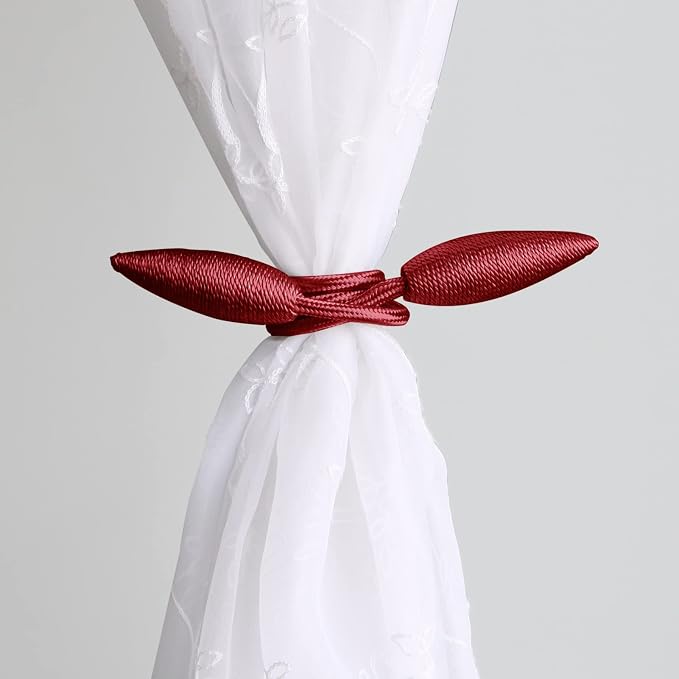 Valea Home 2 Pieces Christmas Curtain Tiebacks Clips Creative Window Drape Twist Tie Backs European Style Custom Made Curtain Holders Decorative Draperies Holdbacks, Burgundy