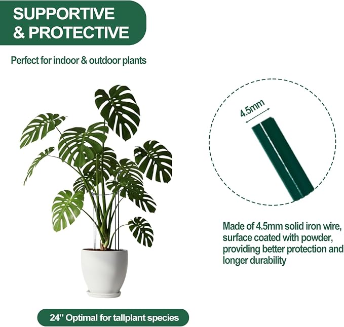 24in Tall Heavy-Duty Plant Support Stakes, 6 Pack Adjustable Peony Cages & Supports for Outdoor Plants, Large Garden Plant Stakes for Peony, Tomato