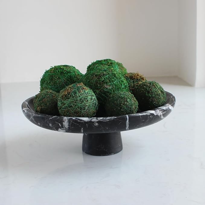 Nawgnail Natural Black Marble Fruit Bowl for Kitchen Counter 10.2", Large Decorative Bowl Pedestal for Home Decor, Fruits Holder For Dining Table - Kitchen Organization