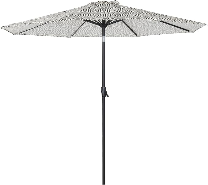 Tempera Striped Patio Umbrellas Outdoor Table Market Umbrellas with Crank & Pust Button Tilt|Auto-Tilt, 8 Steel Ribs, High Color-Fastness Canopy