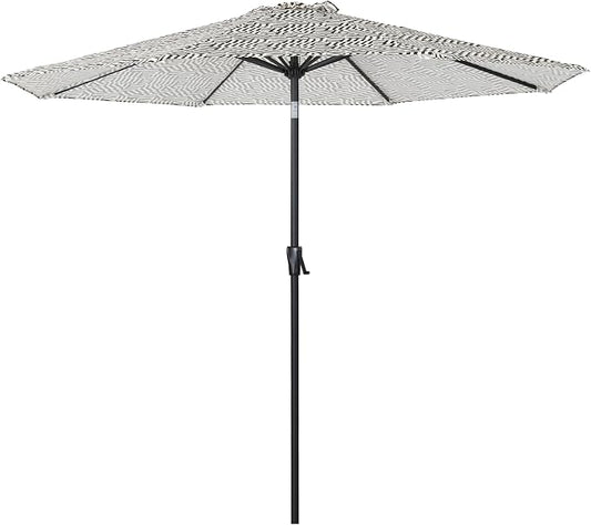 Tempera Striped Patio Umbrellas Outdoor Table Market Umbrellas with Crank & Pust Button Tilt|Auto-Tilt, 8 Steel Ribs, High Color-Fastness Canopy