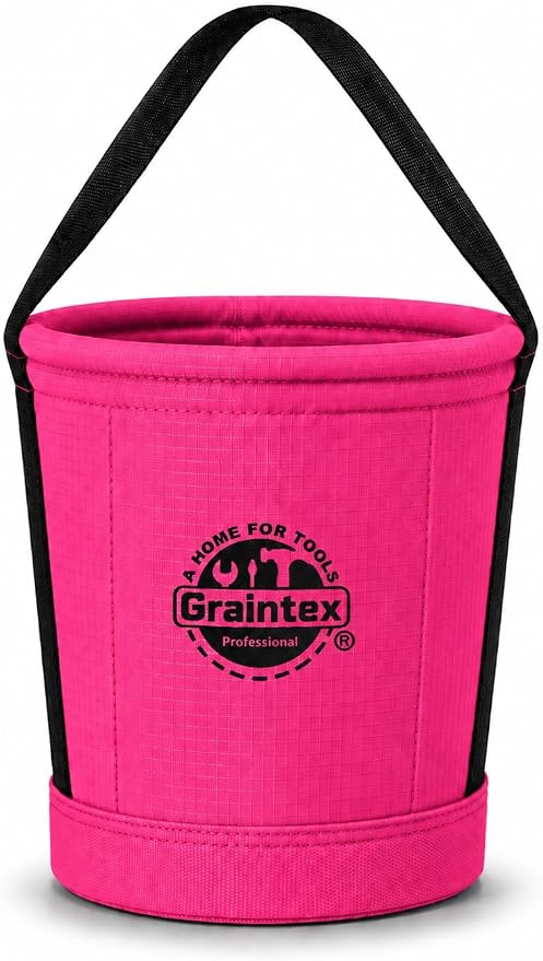 Graintex Tapered Canvas Bucket 12"x10"x15", Utility Tool Bucket 16 Inside Pockets, Reinforced Base & Carry Handle, Ripstop Canvas, Multi-Purpose Bag for Jobsite & Home Use for Tool Storage Solutions