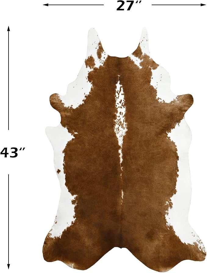 BENRON Small Faux Cowhide Rug, Cow Print Rug for Kitchen Hallyway 2.3x3.6ft | Western cow hide rug for Home Decor, Washable Rugs with Irregular Animal Skins and Hides, Non Slip, Khaki Brown