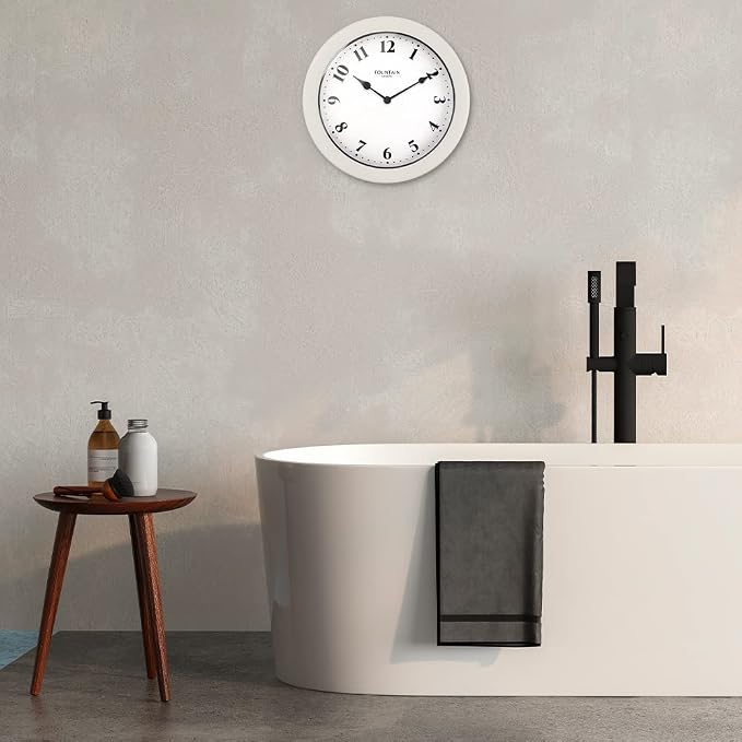 8.26" Nordic Indoor/Outdoor Clock, Waterproof & Dustproof, Modern Style, Snowberry White Color (Qualified for Bathroom and All Outdoor Area)