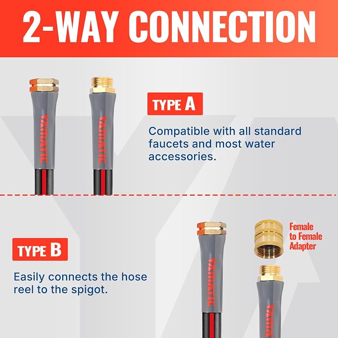 YAMATIC Female to Female Short Garden Hose 5/8 in x 5 ft, 2 in 1 Dual Use Heavy Duty Leader Hose with Solid Brass Connector, All-Weather Water Hose, Burst 300 PSI