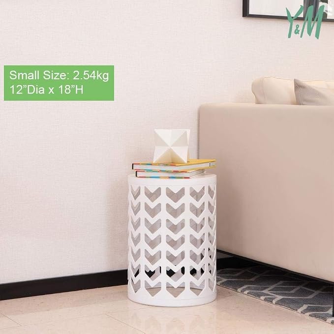 Y&M Outdoor Side Tables Set of 3, Round Heavy Duty Metal Nesting End Tables, Stacking Patio Accent Tables for Outside, Balcony, Garden, Porch, Indoor & Outdoor, White