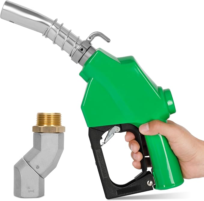 Azdele 1'' Fuel Nozzle With Hose Swivel & Hook, Max Flow 30GPM, 3-speed Latch Auto Shut Off 19/16"(OD=30mm), Automatic Aluminum Alloy Fuel Nozzle for Gasoline, Diesel, Biodiesel, Kerosene