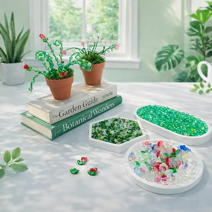 TIMECOSY 6384pcs Beaded Plants Kit Magnets for Fridge, Green Beads Leaf Glass Flowers for Succulent Plant Lover Jewelry Making DIY Craft Gifts Colorful Dangling Charms Sun Catchers Window Home Décor