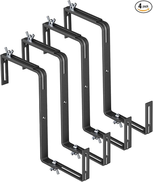Adjustable Planter Box Brackets,Enhanced Bottom Support,Universal Outdoor Hanging Brackets,Flower Box Brackets for Fence Railings, Windowsill, Patio, Garden,Balcony. (Black)
