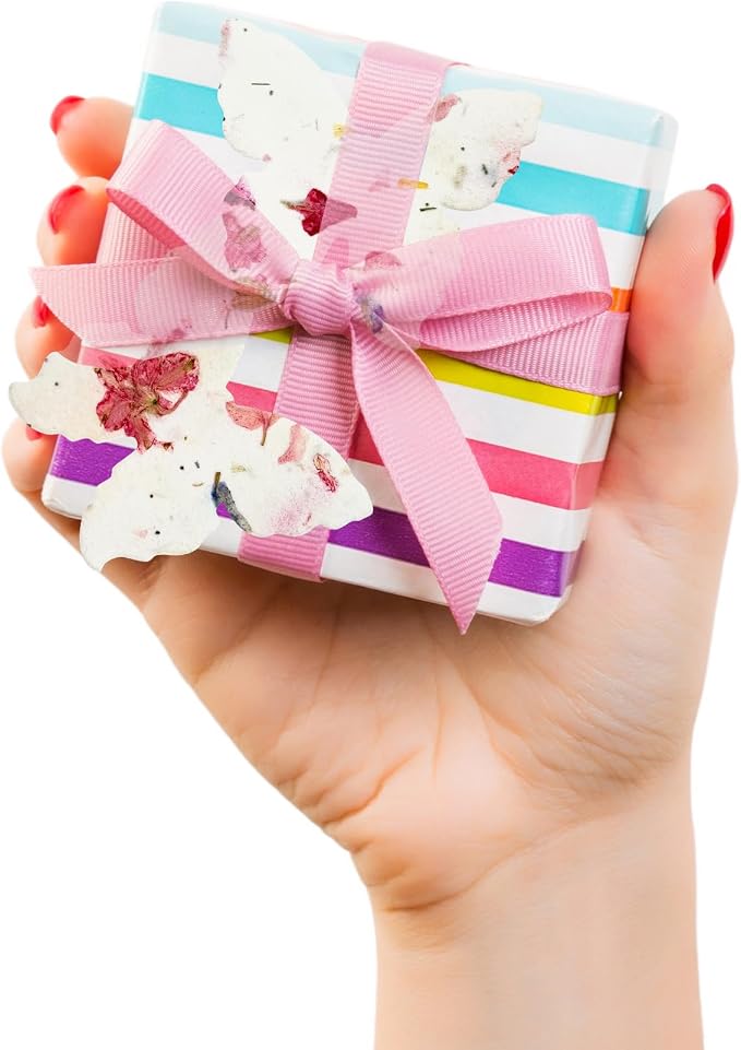 50pcs Large (2.85" h x 3" w) Pink Butterfly Gift Wrap Tags Seed Paper – Writable & Plantable Wildflower, Mom's Gift for Birthday, Use for Wedding, Baby Shower, & Party Favors